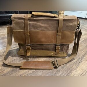 NEWHEY Mens Messenger Bag Waterproof Canvas Leather Computer Laptop Bag 15.6”